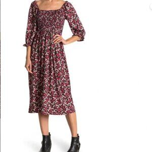 Velvet Torch Smocked Floral Boho Midi Dress